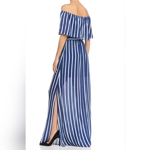Alice + Olivia Grazi White/Blue Striped Off-the-Shoulder Maxi Dress Size 4 - Picture 9 of 9